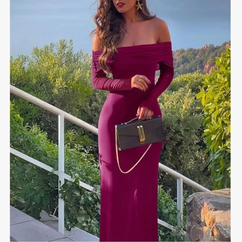 Burgundy off the shoulder maxi dress